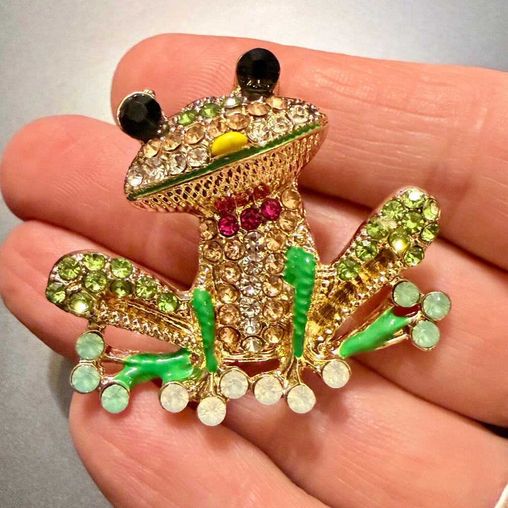 Colorful Charming Enamel Rhinestone FROG Pin Brooch - Picture 3 of 5